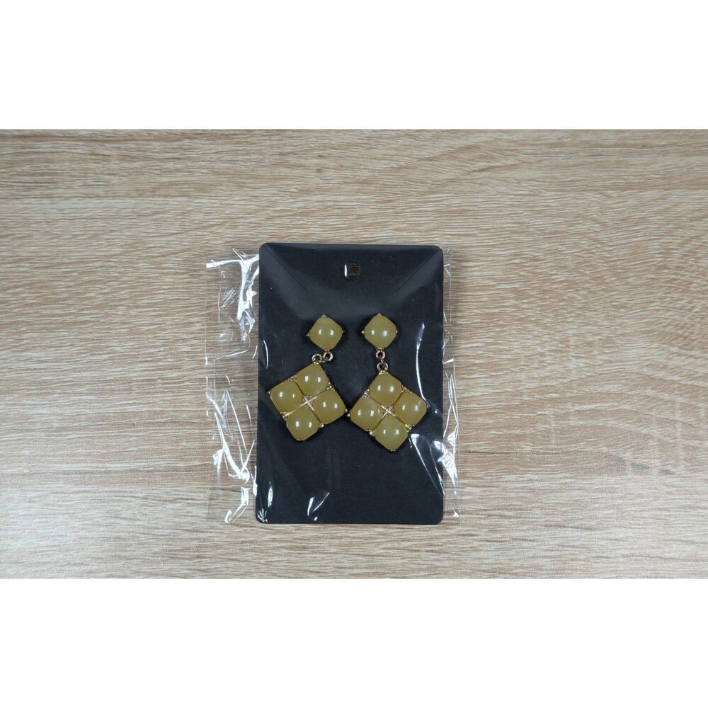 Geometric Dangle Earrings Square Drop Yellow Gold Tone Statement Jewelry